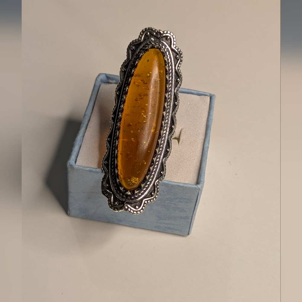 Handcrafted Ladies Golden Amber Full Finger Ring (6.25) - Picture 13 of 13